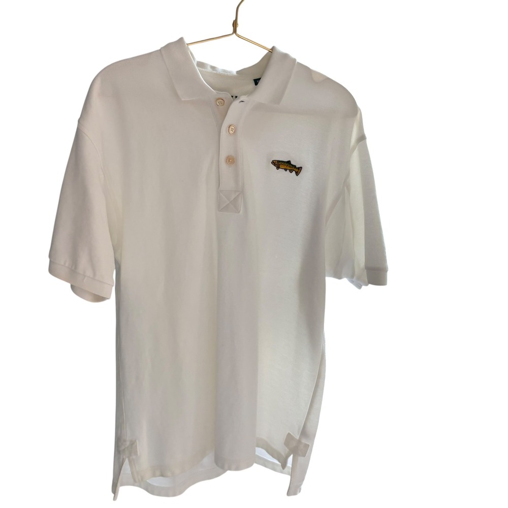 Orvis Polo Shirt Embroidered‎ Fish Logo Short Sleeve Casual Top White Mens M
